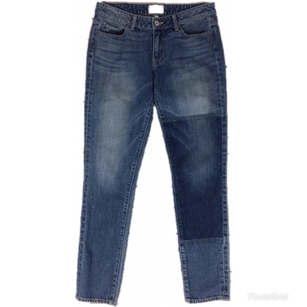 Paige color block medium‎ wash skinny jeans 28